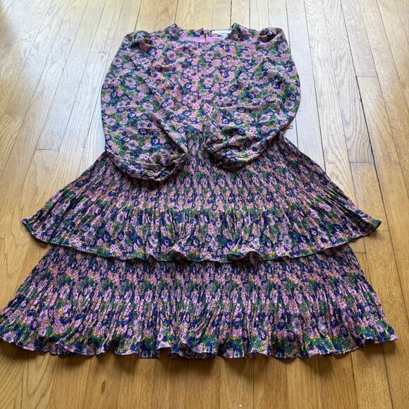 Boden Women's 6L Tall Floral Long-Sleeve Tiered Plisse Skirt Mini Dress - Picture 6 of 16